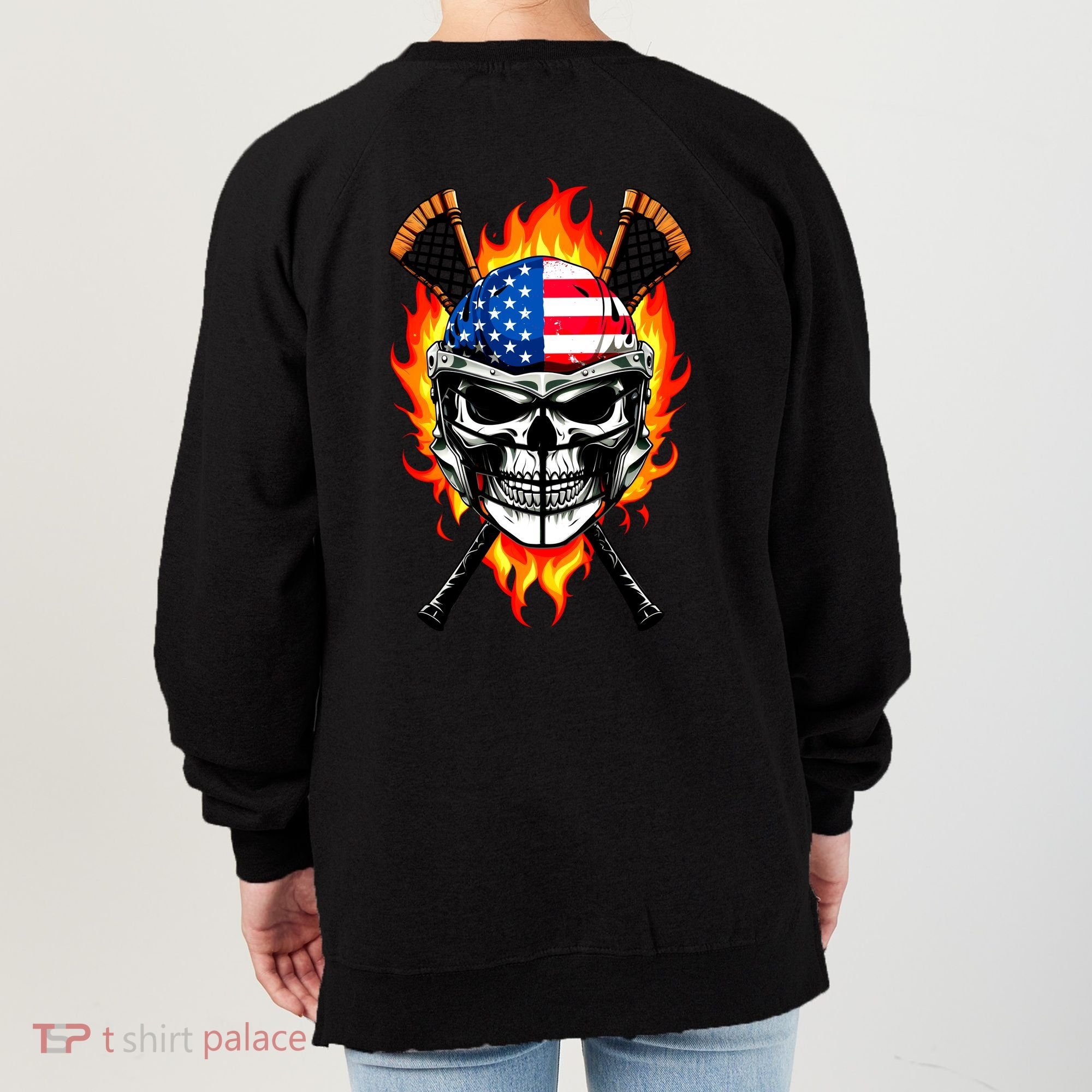 Patriotic Lacrosse Skull Women's Sweatshirt