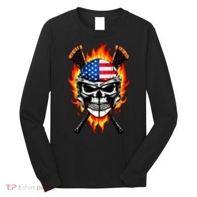 Patriotic Lacrosse Skull Long Sleeve Shirt