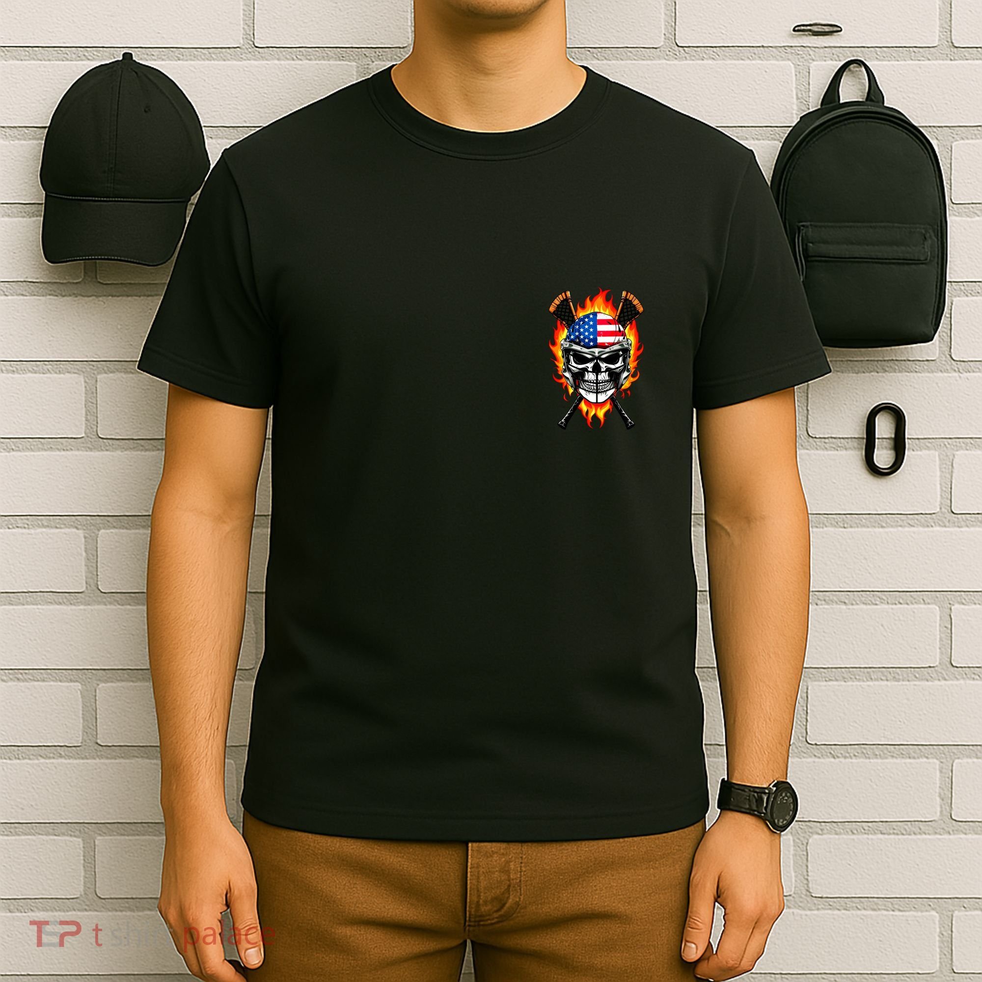 Patriotic Lacrosse Skull T-Shirt