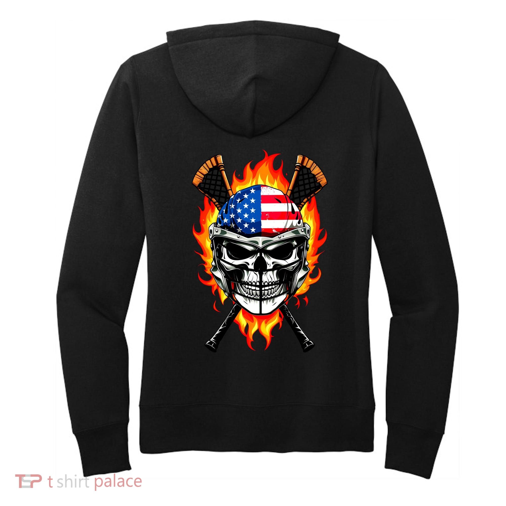 Patriotic Lacrosse Skull Women's Hoodie