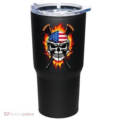 Patriotic Lacrosse Skull Tumbler back