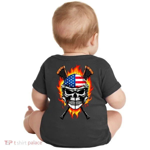 Patriotic Lacrosse Skull Baby Bodysuit