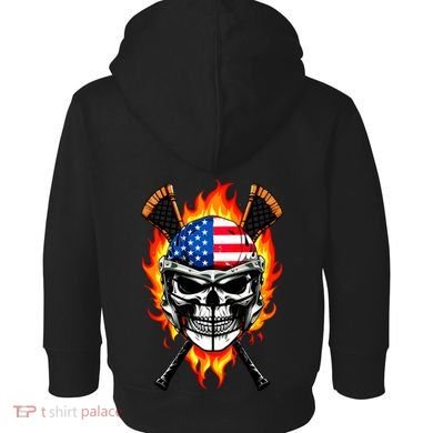 Patriotic Lacrosse Skull Toddler Hoodie back