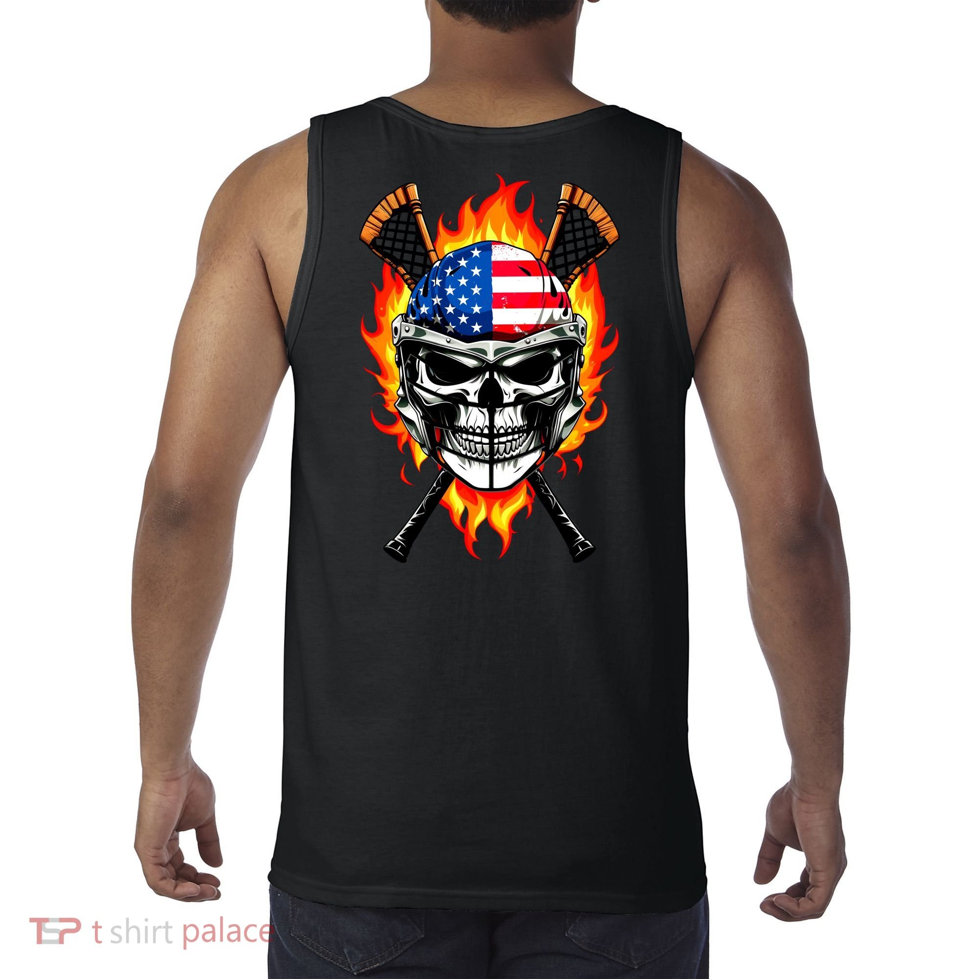 Patriotic Lacrosse Skull Tank Top