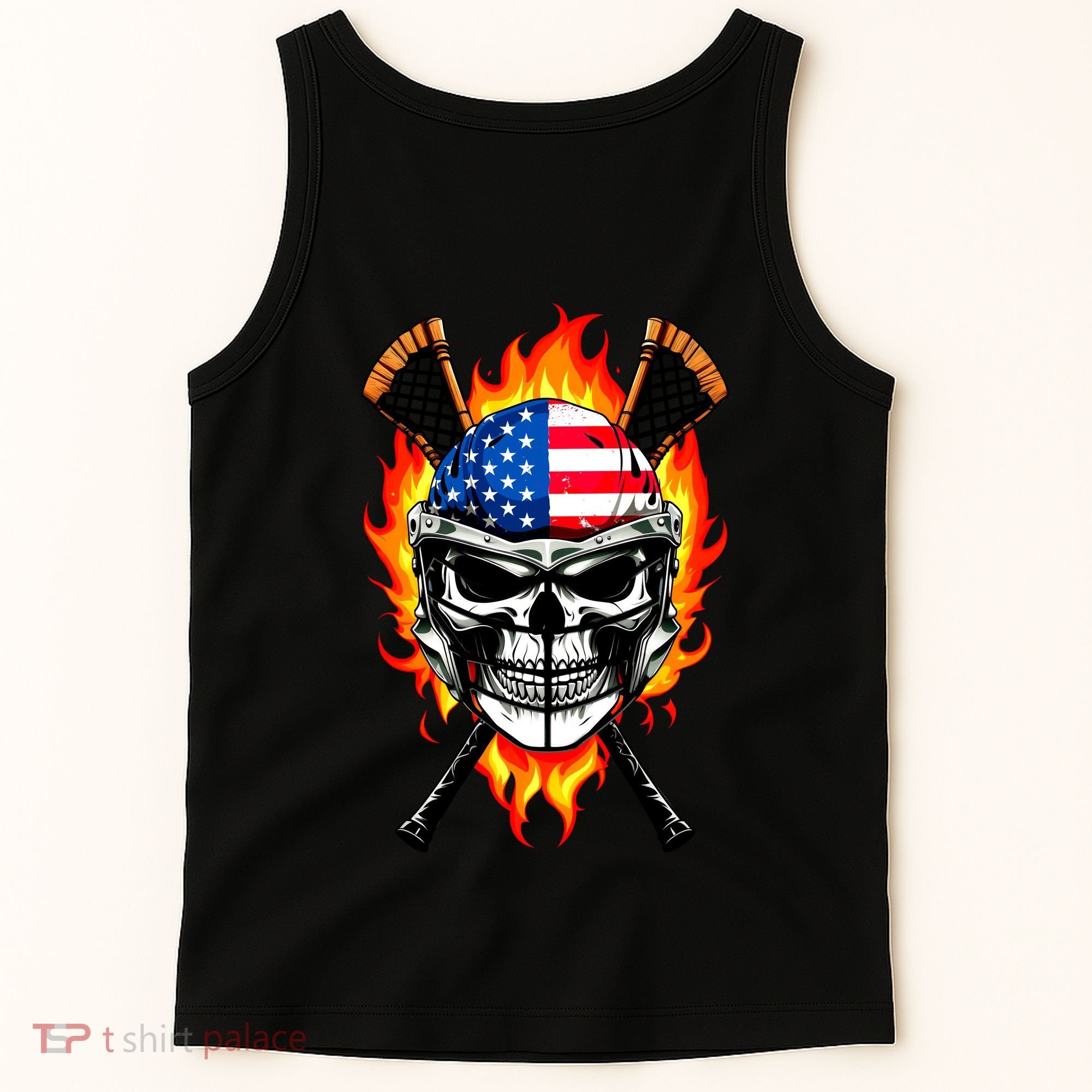 Patriotic Lacrosse Skull Tank Top