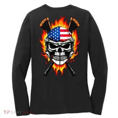 Patriotic Lacrosse Skull Women's Long Sleeve Shirt back