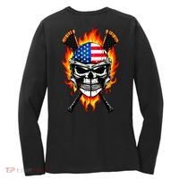 Patriotic Lacrosse Skull Women's Long Sleeve Shirt thumb 1