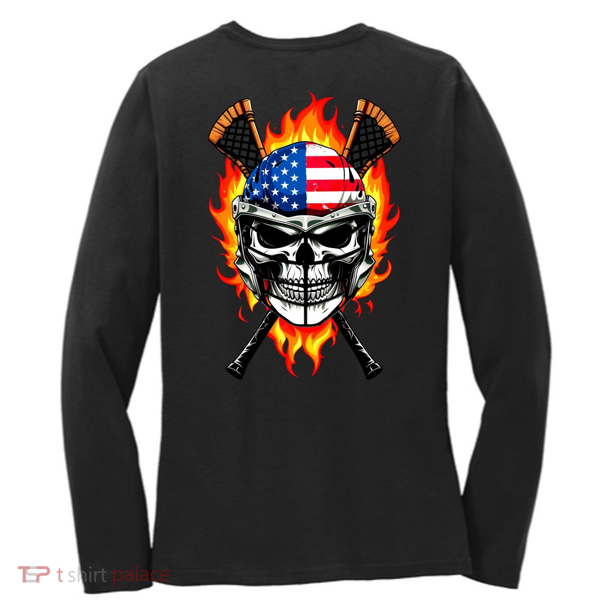 Patriotic Lacrosse Skull Women's Long Sleeve Shirt