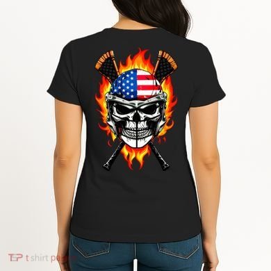 Patriotic Lacrosse Skull Women's T-Shirt back