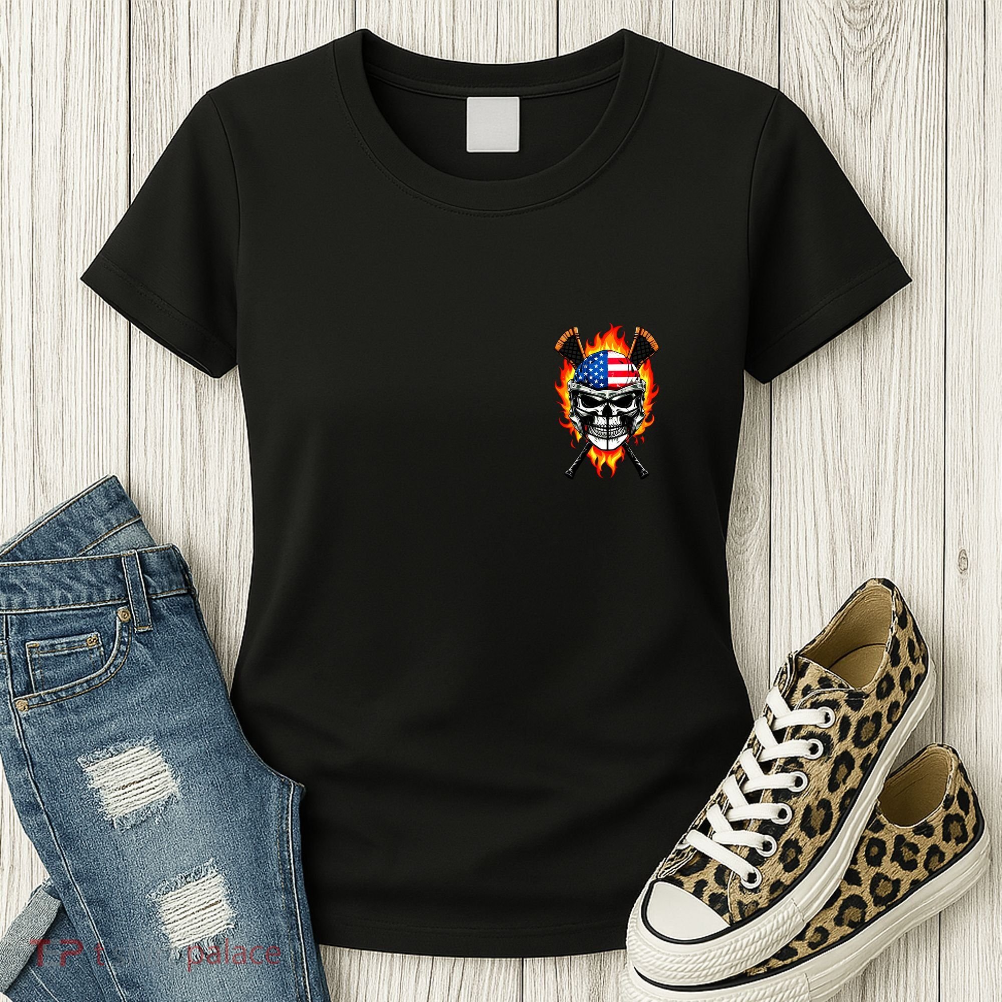 Patriotic Lacrosse Skull Women's T-Shirt