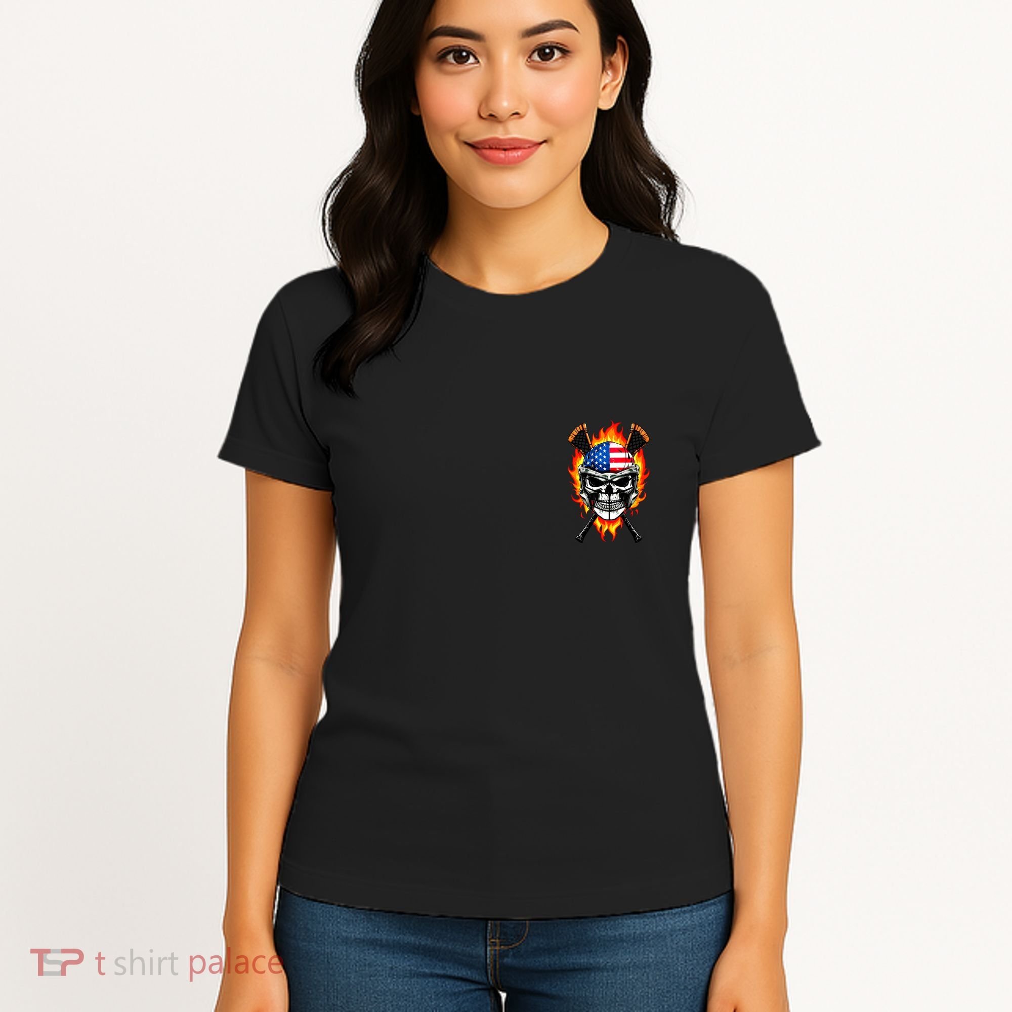 Patriotic Lacrosse Skull Women's T-Shirt