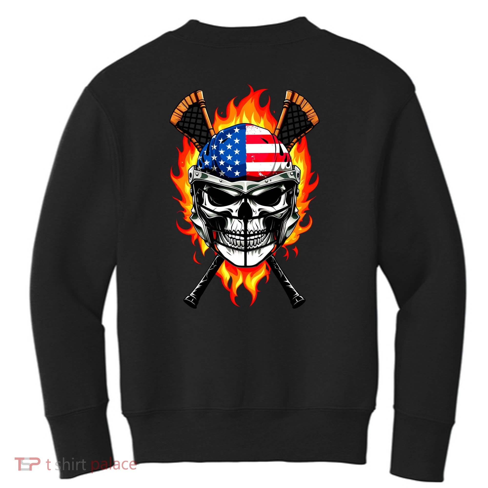 Patriotic Lacrosse Skull Kids Sweatshirt
