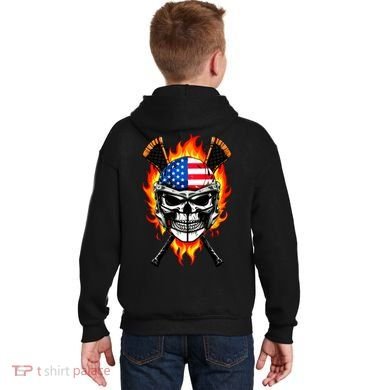 Patriotic Lacrosse Skull Kids Hoodie back