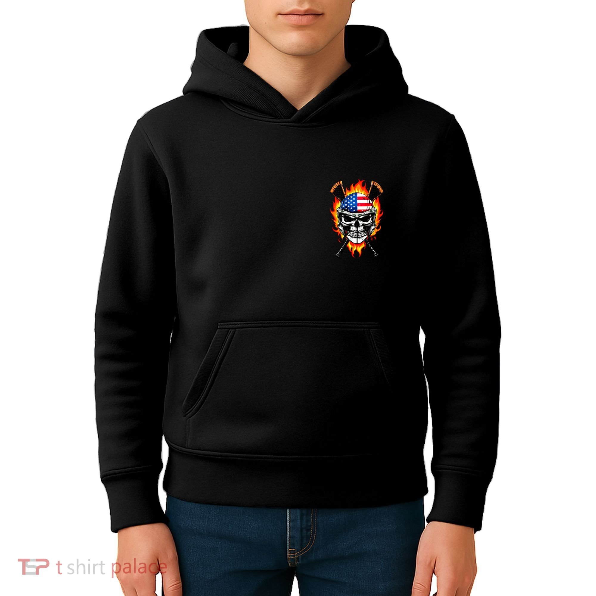 Patriotic Lacrosse Skull Kids Hoodie