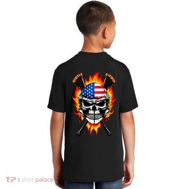 Patriotic Lacrosse Skull Kids T-Shirt back