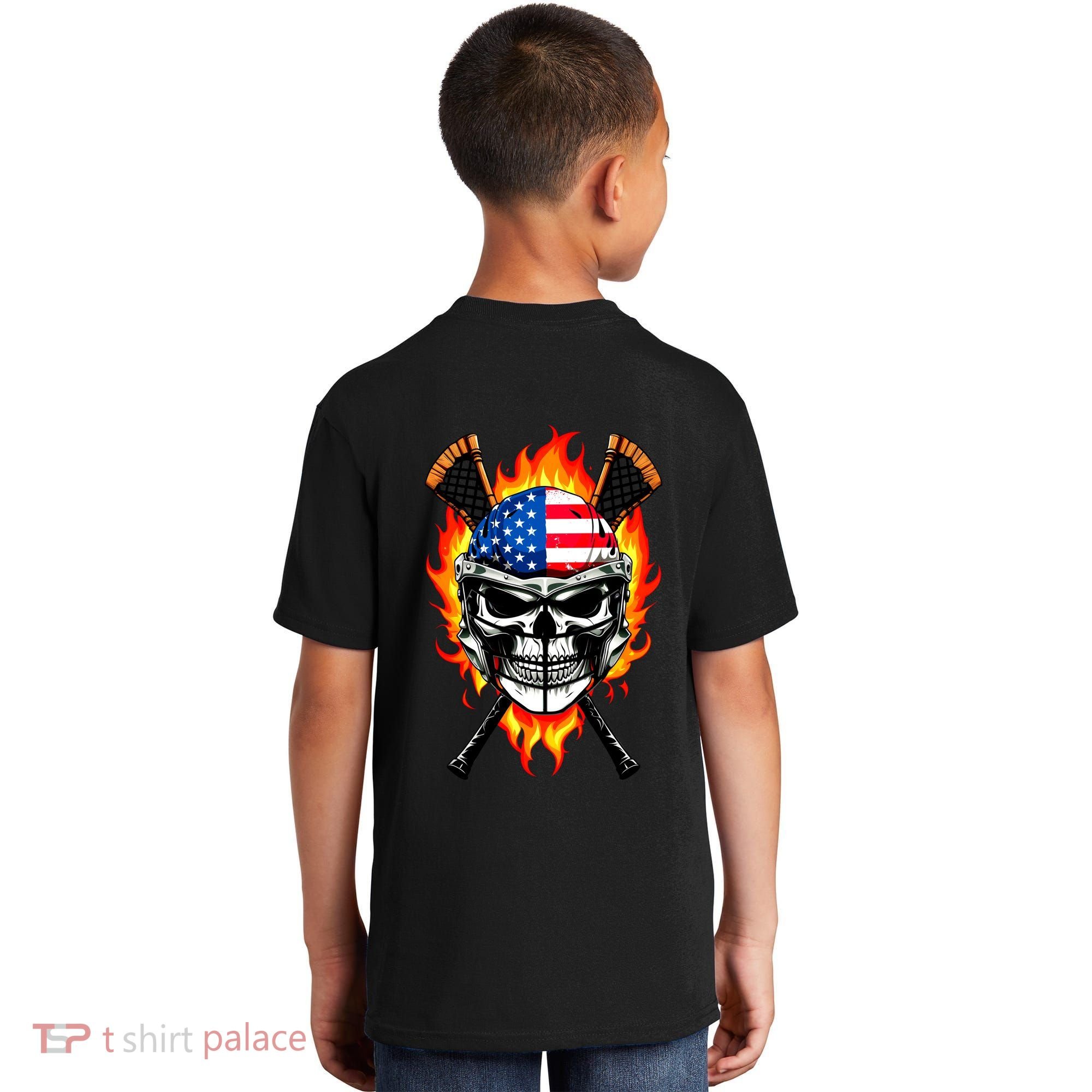 Patriotic Lacrosse Skull Kids T-Shirt