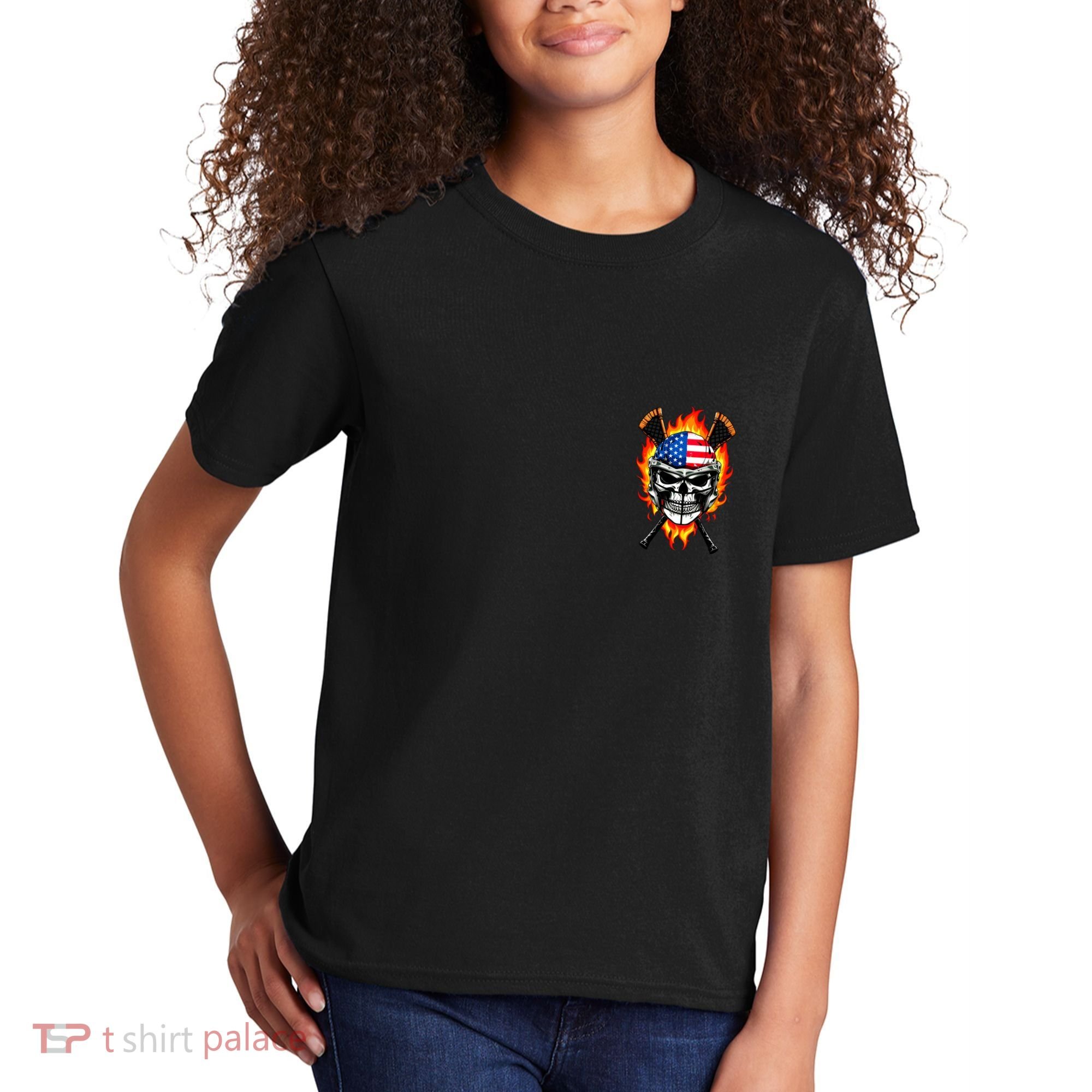 Patriotic Lacrosse Skull Kids T-Shirt
