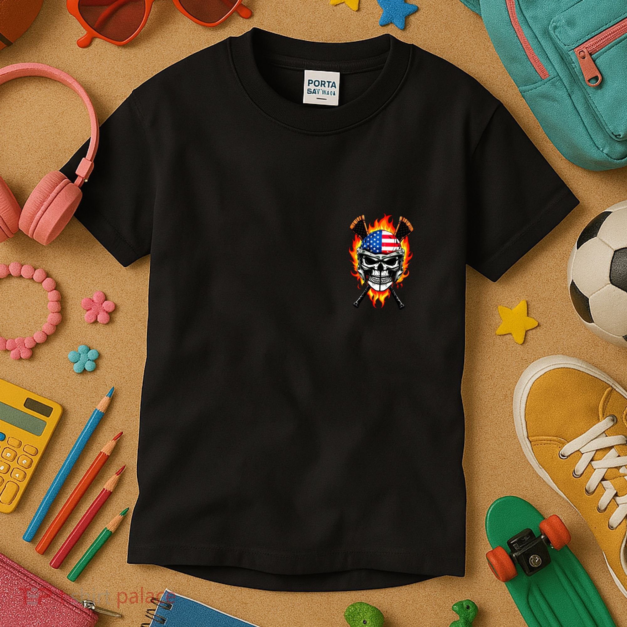 Patriotic Lacrosse Skull Kids T-Shirt