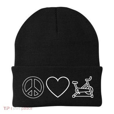 Peace Love Spin Heart Funny Spin Class Spinning Cycling Gym Beanie