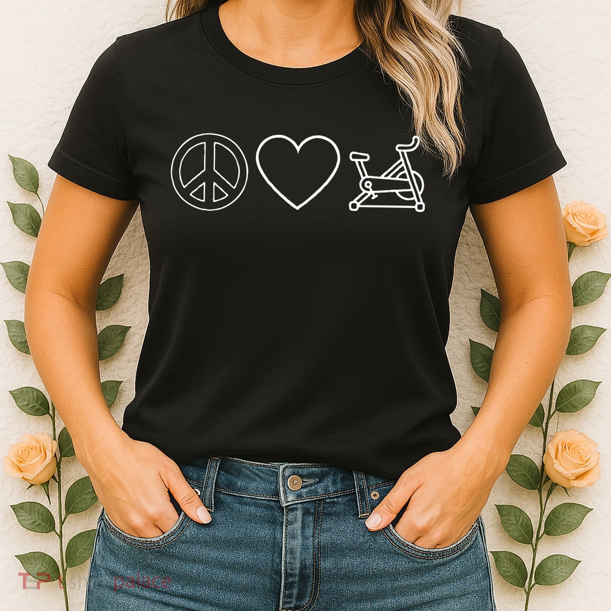 Peace Love Spin Heart Funny Spin Class Spinning Cycling Gym Women's T-Shirt
