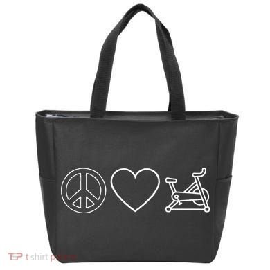 Peace Love Spin Heart Funny Spin Class Spinning Cycling Gym Tote Bag