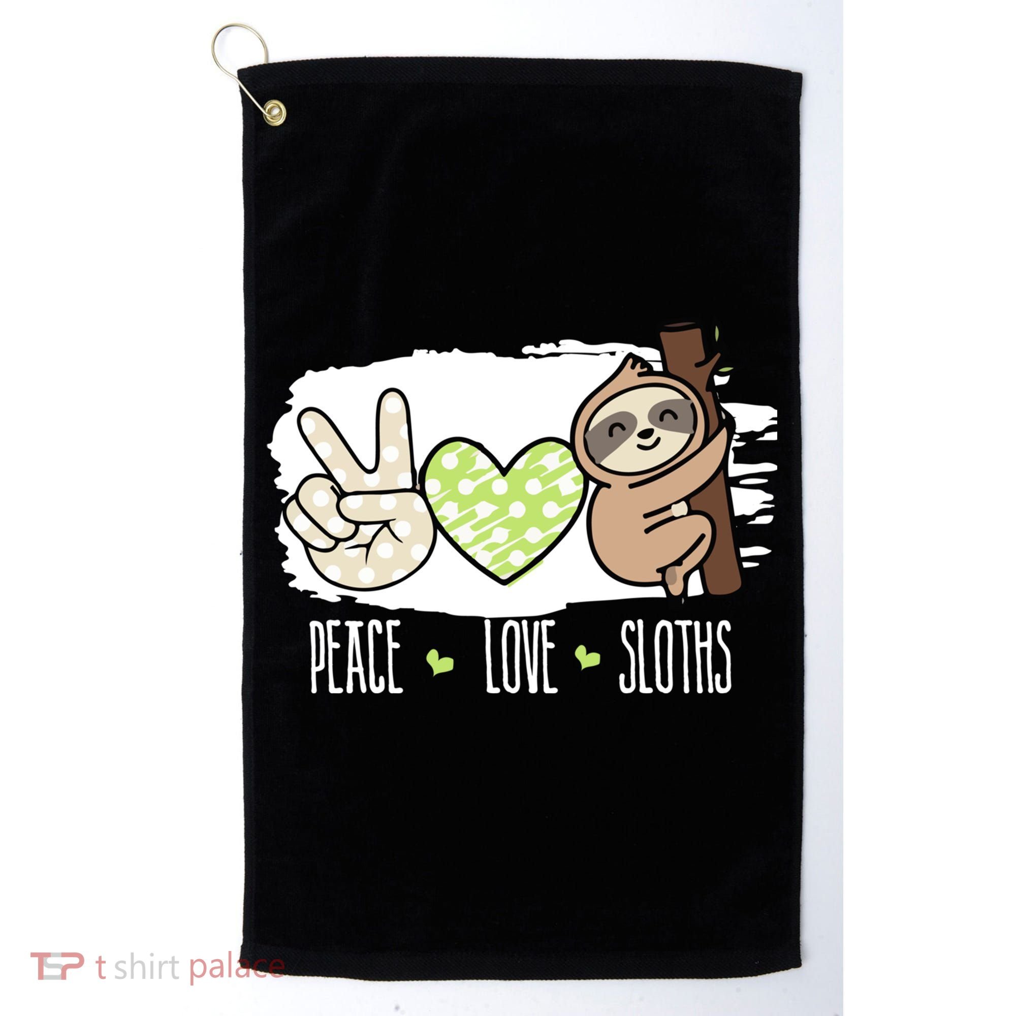 Peace Love Sloths Tropical Sloth Lover Hippie Gift Golf Towel