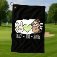 Peace Love Sloths Tropical Sloth Lover Hippie Gift Golf Towel thumb 1