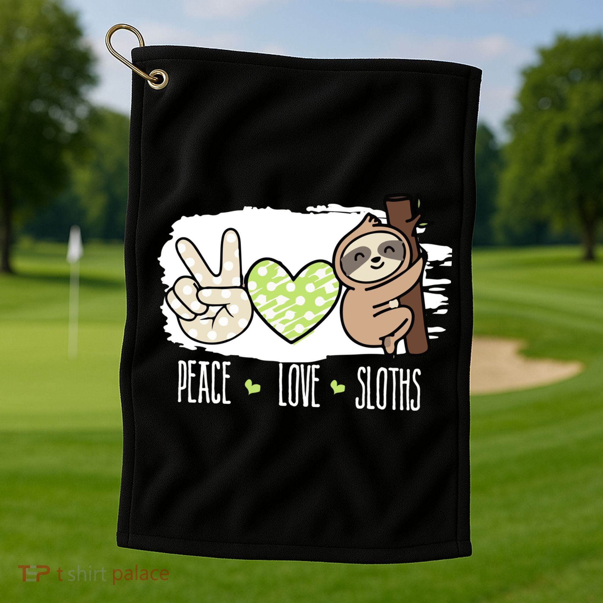 Peace Love Sloths Tropical Sloth Lover Hippie Gift Golf Towel