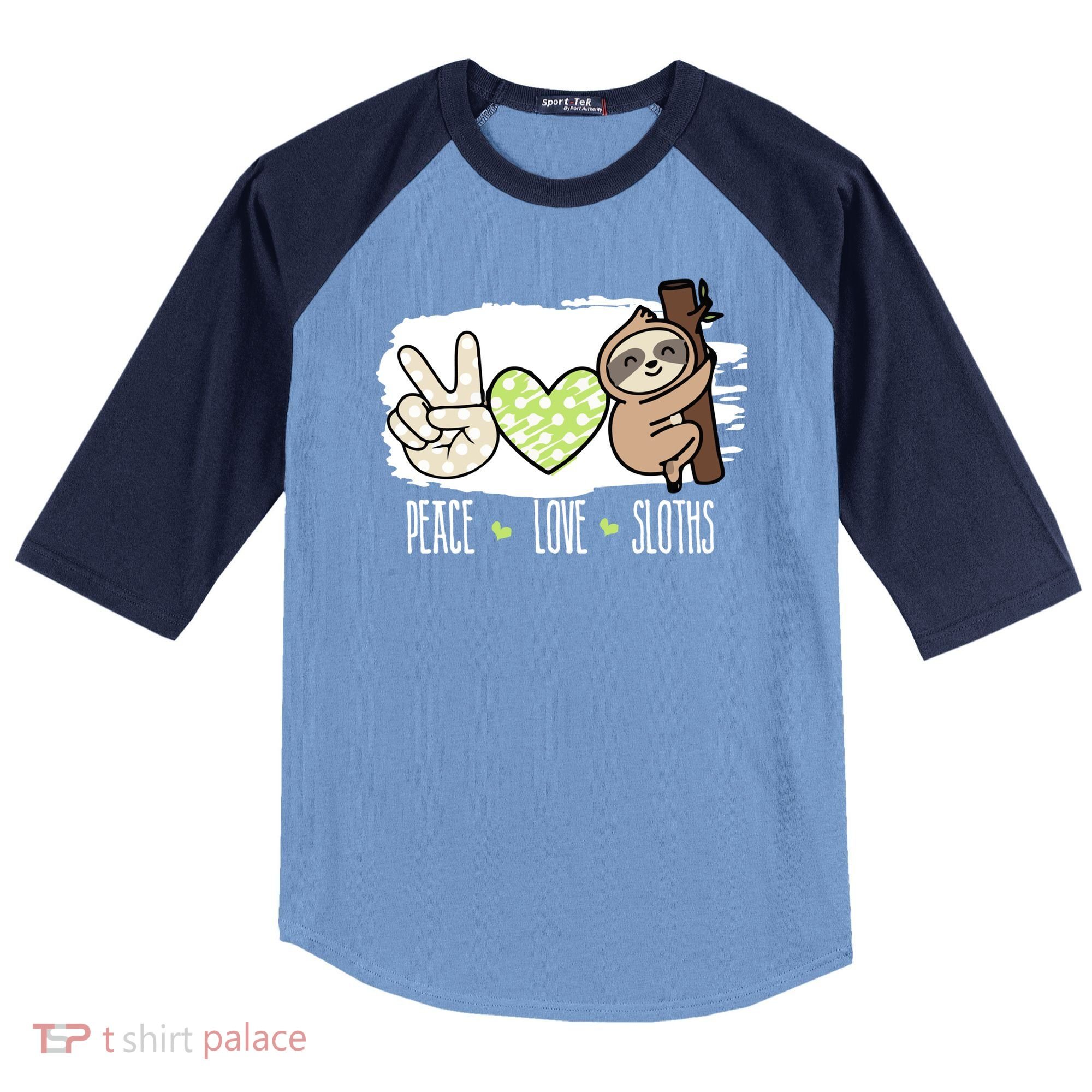 Peace Love Sloths Tropical Sloth Lover Hippie Gift Raglan Baseball Sleeve Shirt