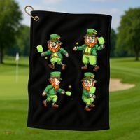 Pickleball Leprechauns St Patrick's Day Pickleball Player Golf Towel thumb 1