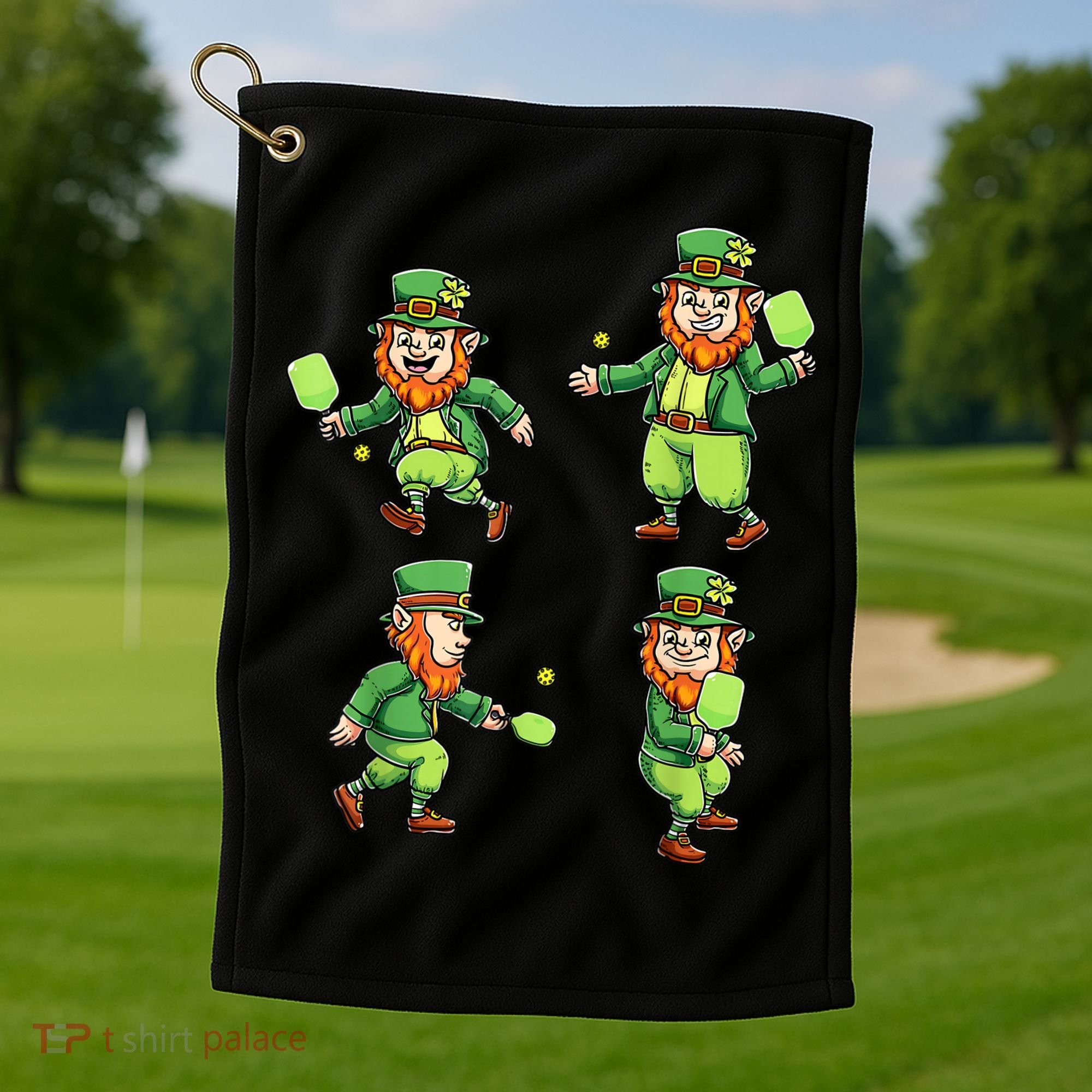 Pickleball Leprechauns St Patrick's Day Pickleball Player Golf Towel