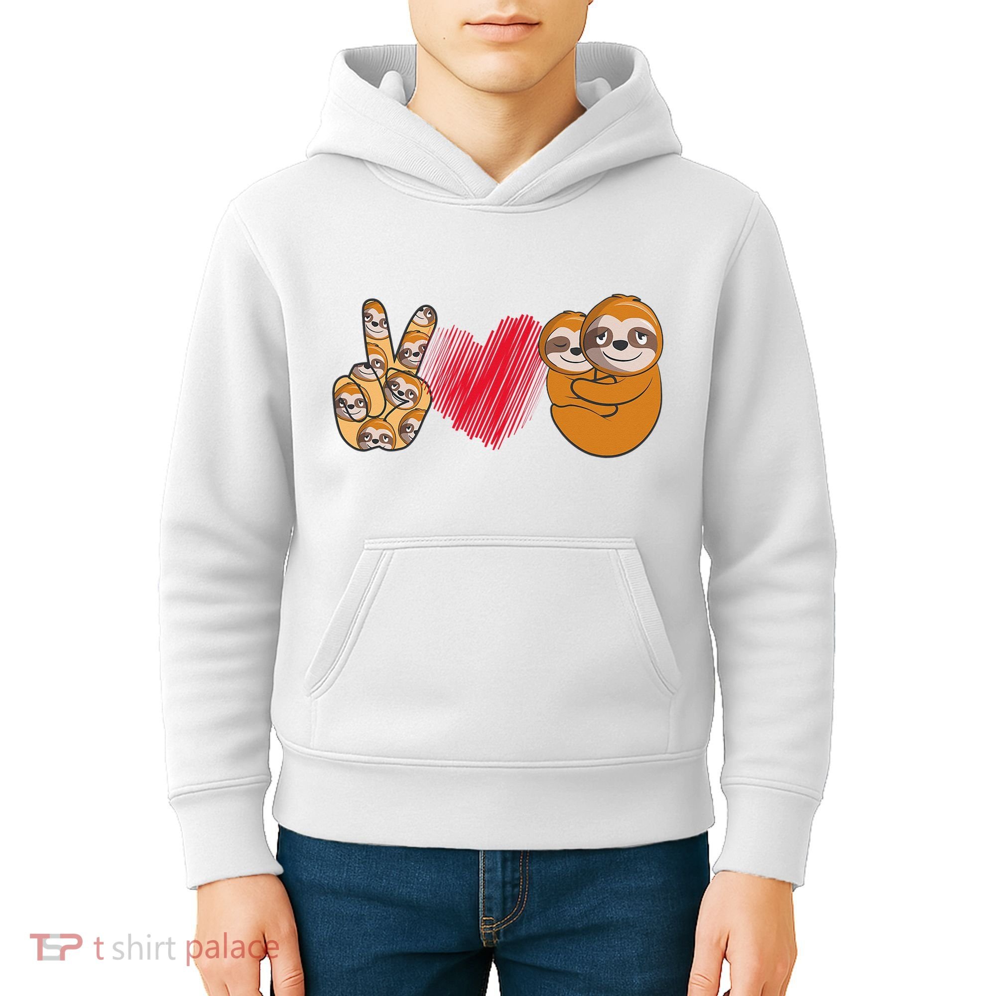 Peace Love Sloth funny Sloth Lover Kids Hoodie