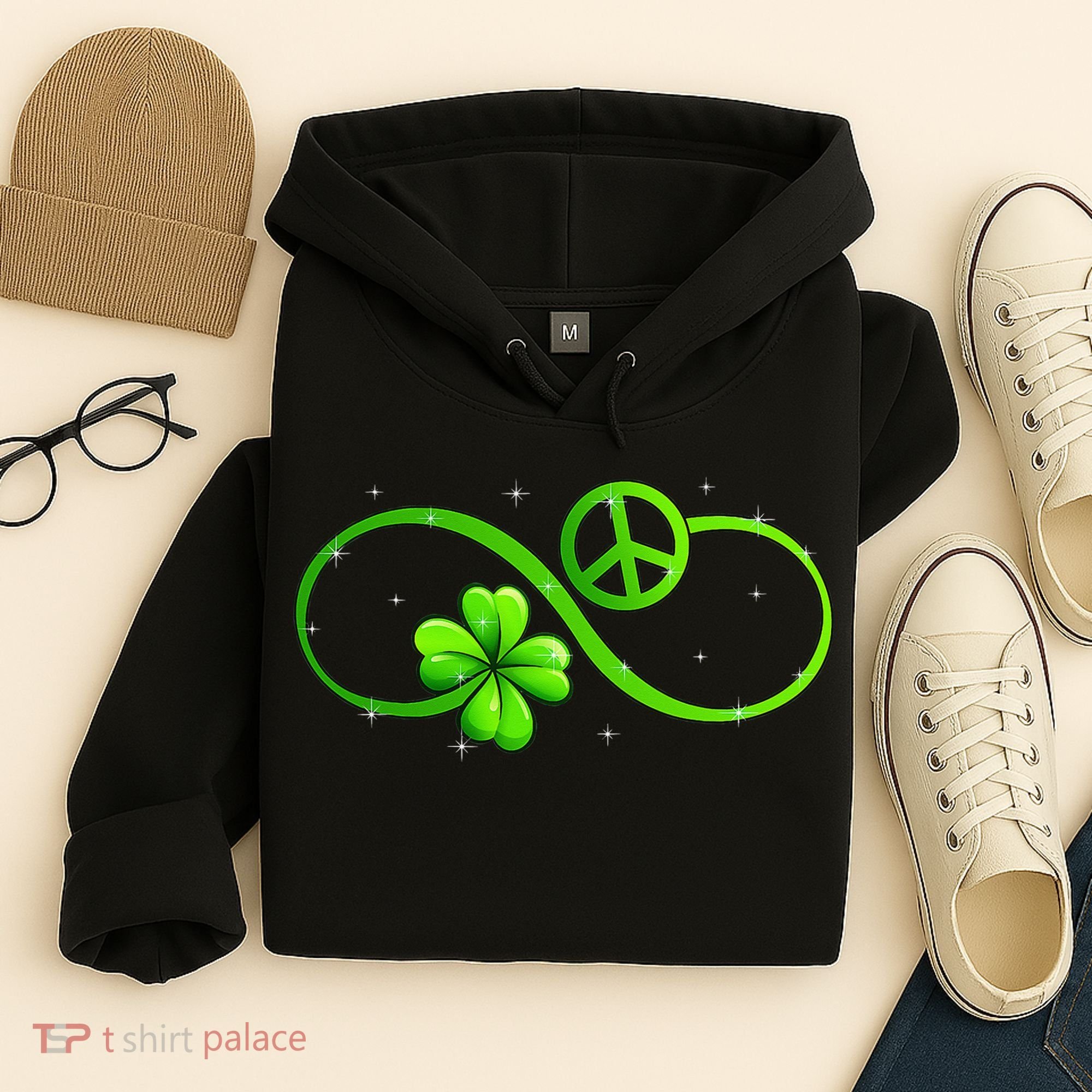 Peace Love Shamrock Irish Happy St Patrick's Day Hoodie