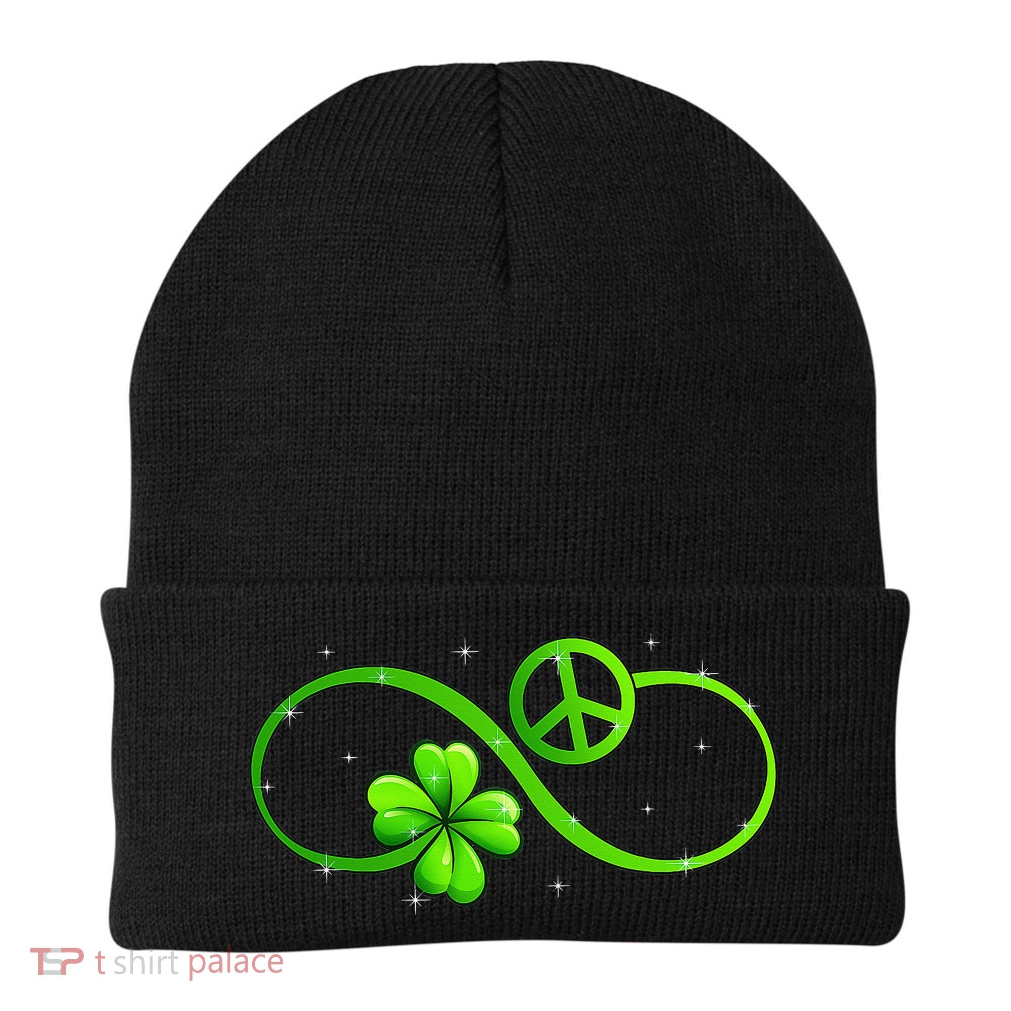 Peace Love Shamrock Irish Happy St Patrick's Day Beanie