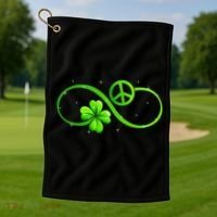 Peace Love Shamrock Irish Happy St Patrick's Day Golf Towel thumb 1