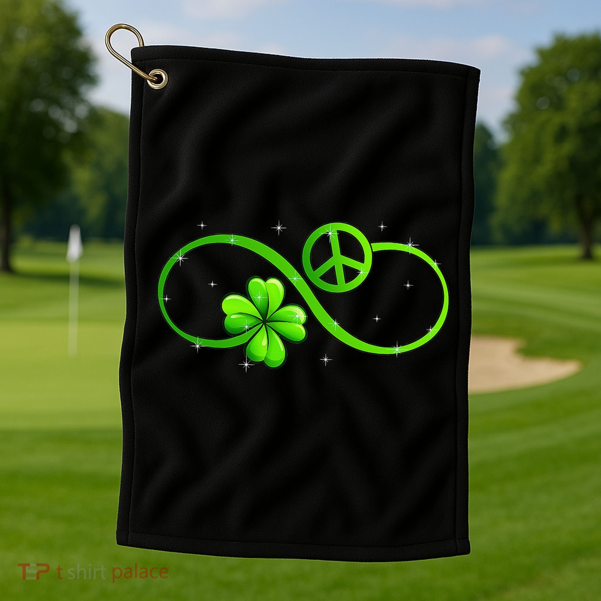 Peace Love Shamrock Irish Happy St Patrick's Day Golf Towel