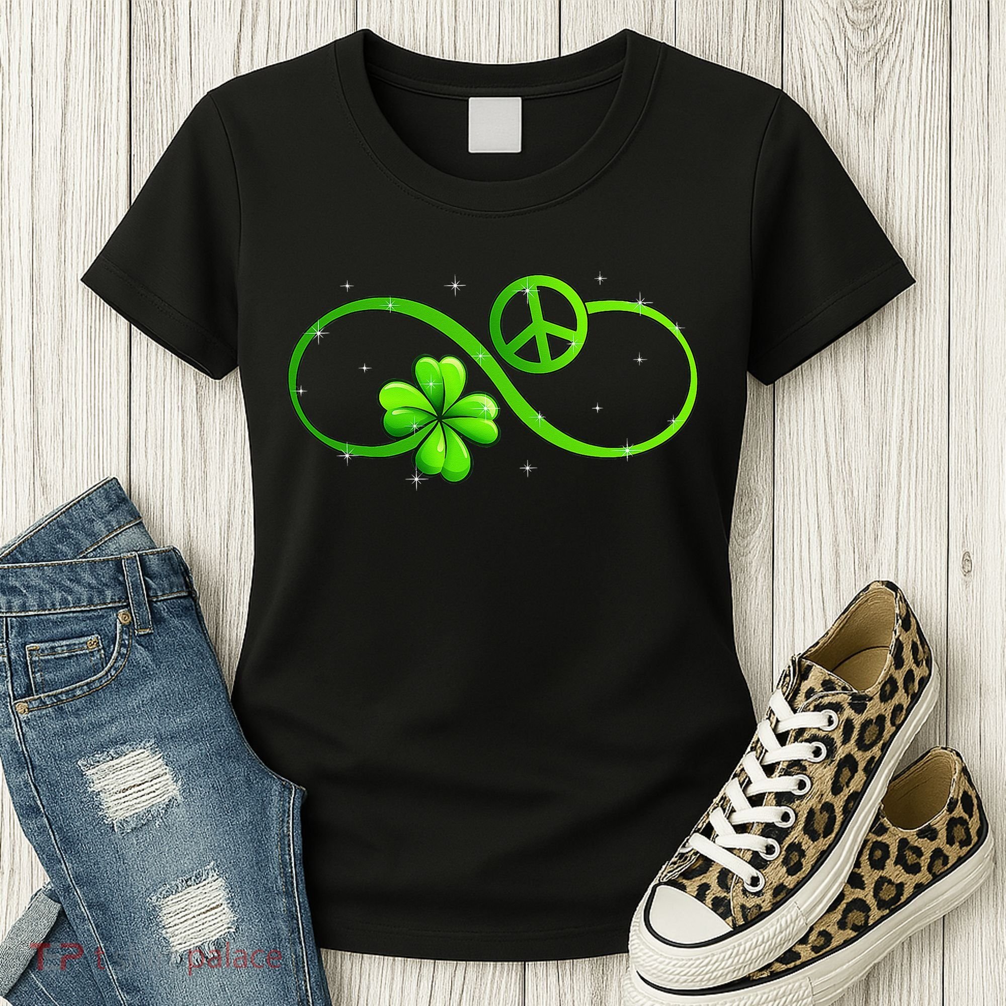 Peace Love Shamrock Irish Happy St Patrick's Day Women's T-Shirt