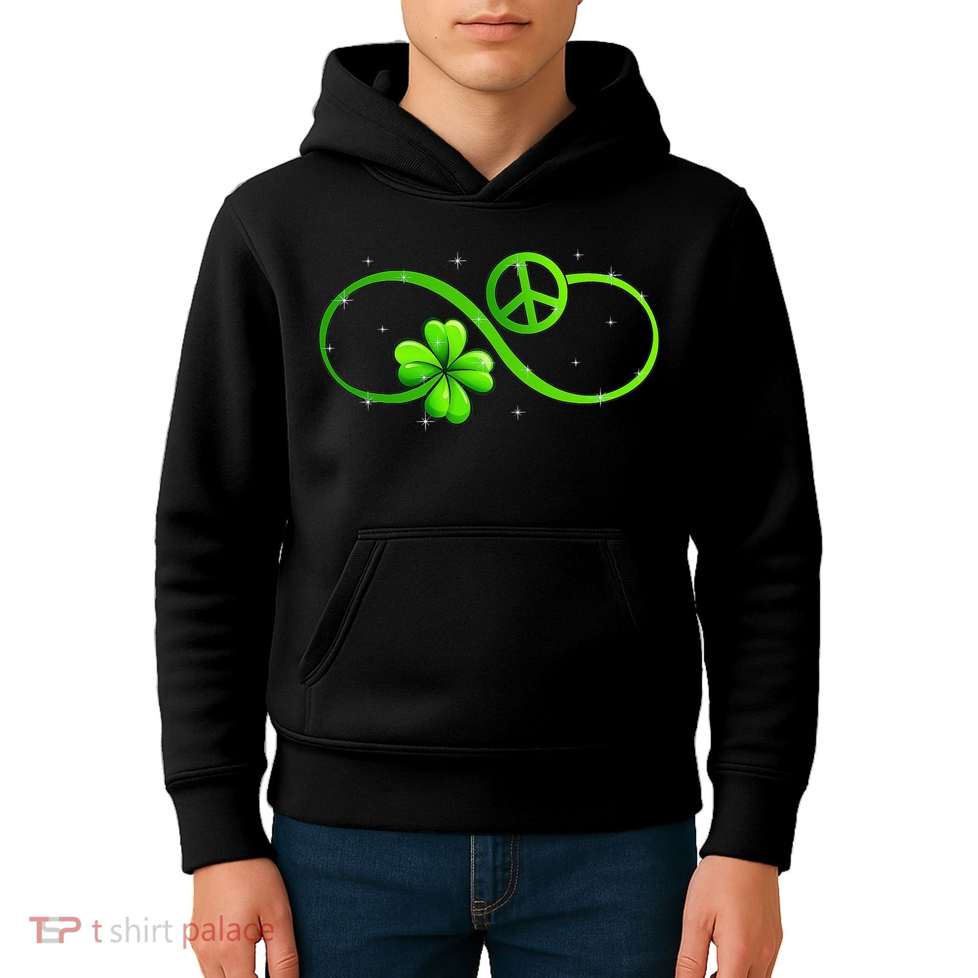 Peace Love Shamrock Irish Happy St Patrick's Day Kids Hoodie