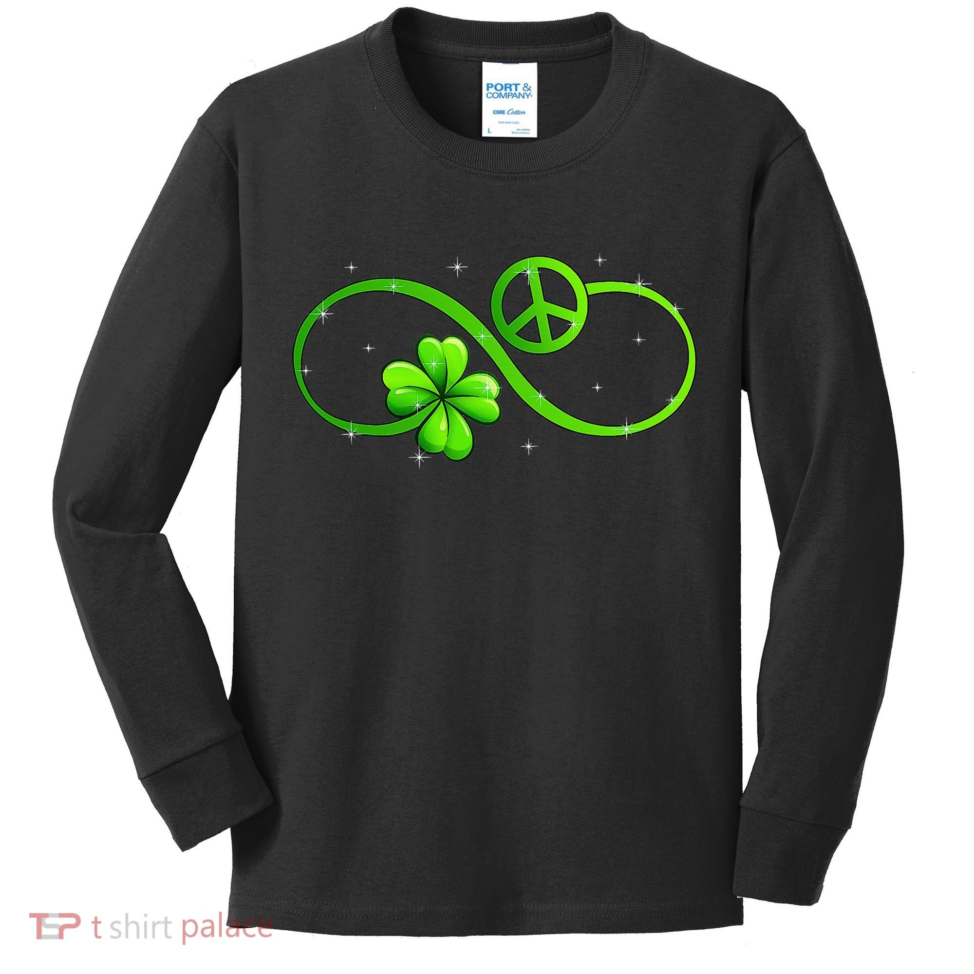Peace Love Shamrock Irish Happy St Patrick's Day Kids Long Sleeve Shirt