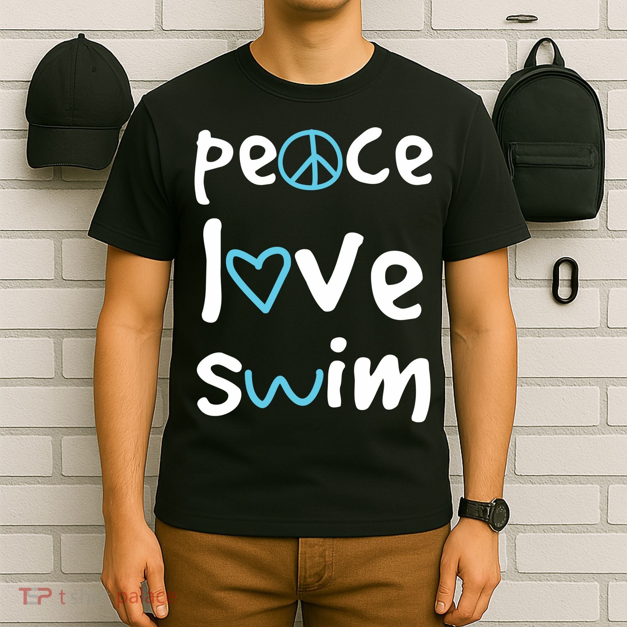 Peace Love Swim Cute Gift Swimmer Gift Love To Swim T-Shirt