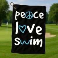 Peace Love Swim Cute Gift Swimmer Gift Love To Swim Golf Towel thumb 1