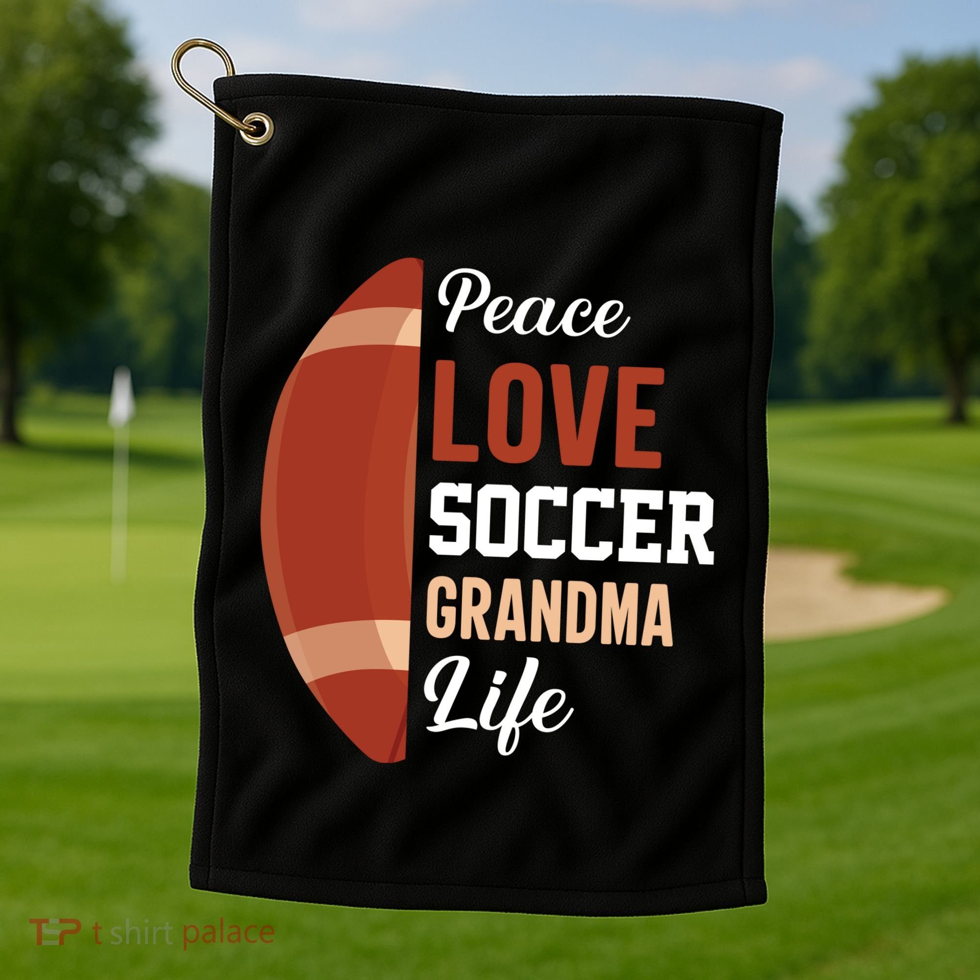 Peace Love Soccer Grandma Life Graphic Golf Towel