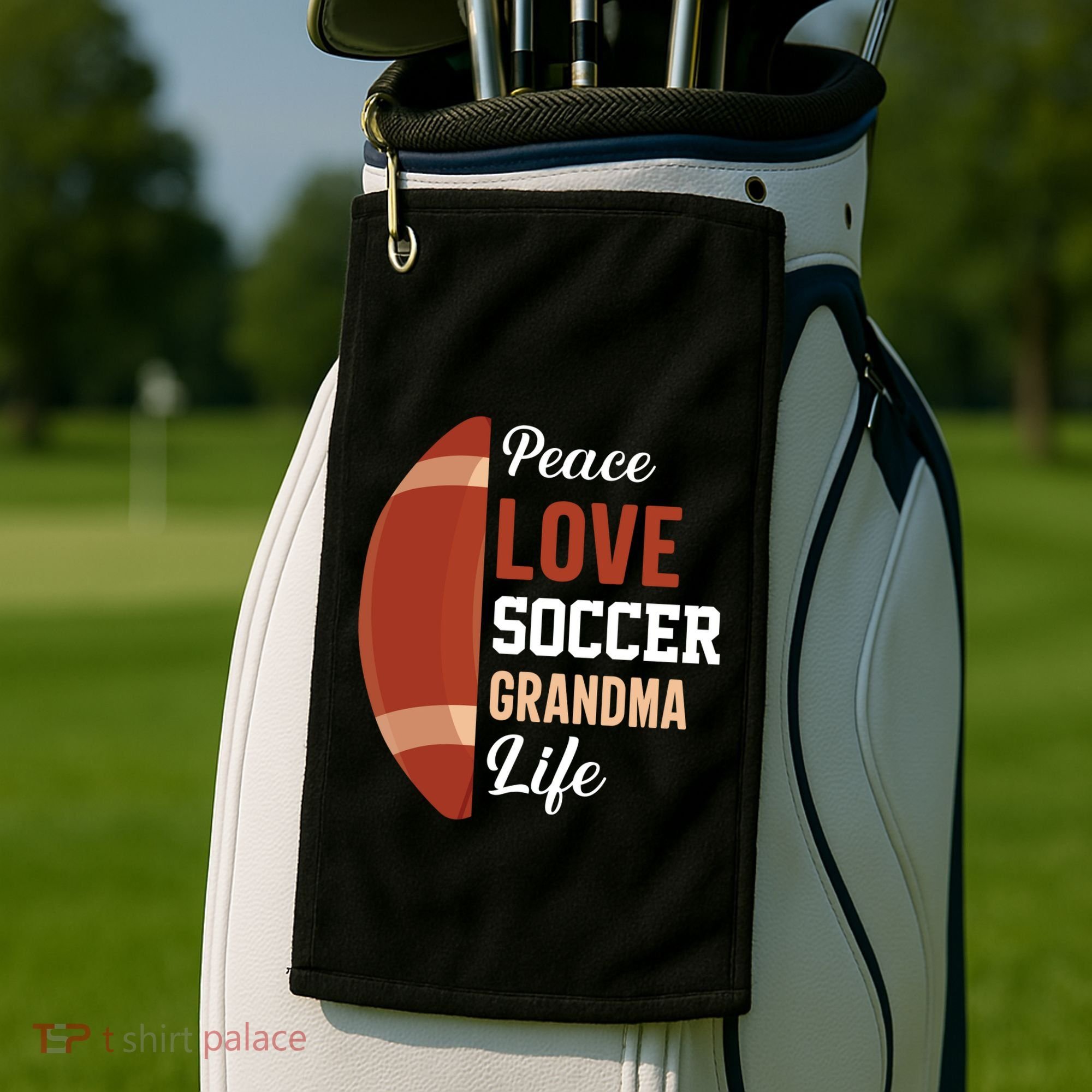 Peace Love Soccer Grandma Life Graphic Golf Towel