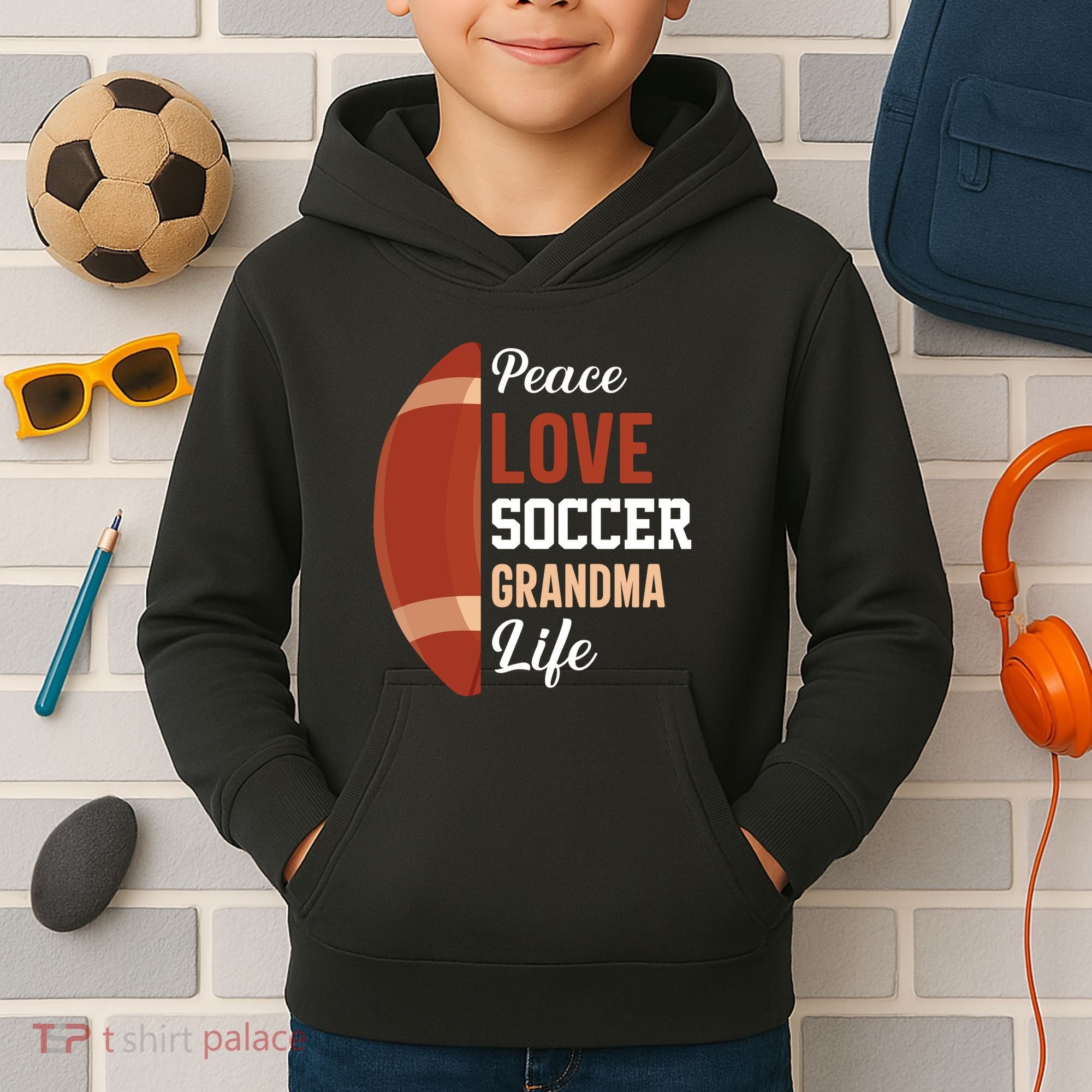 Peace Love Soccer Grandma Life Graphic Kids Hoodie
