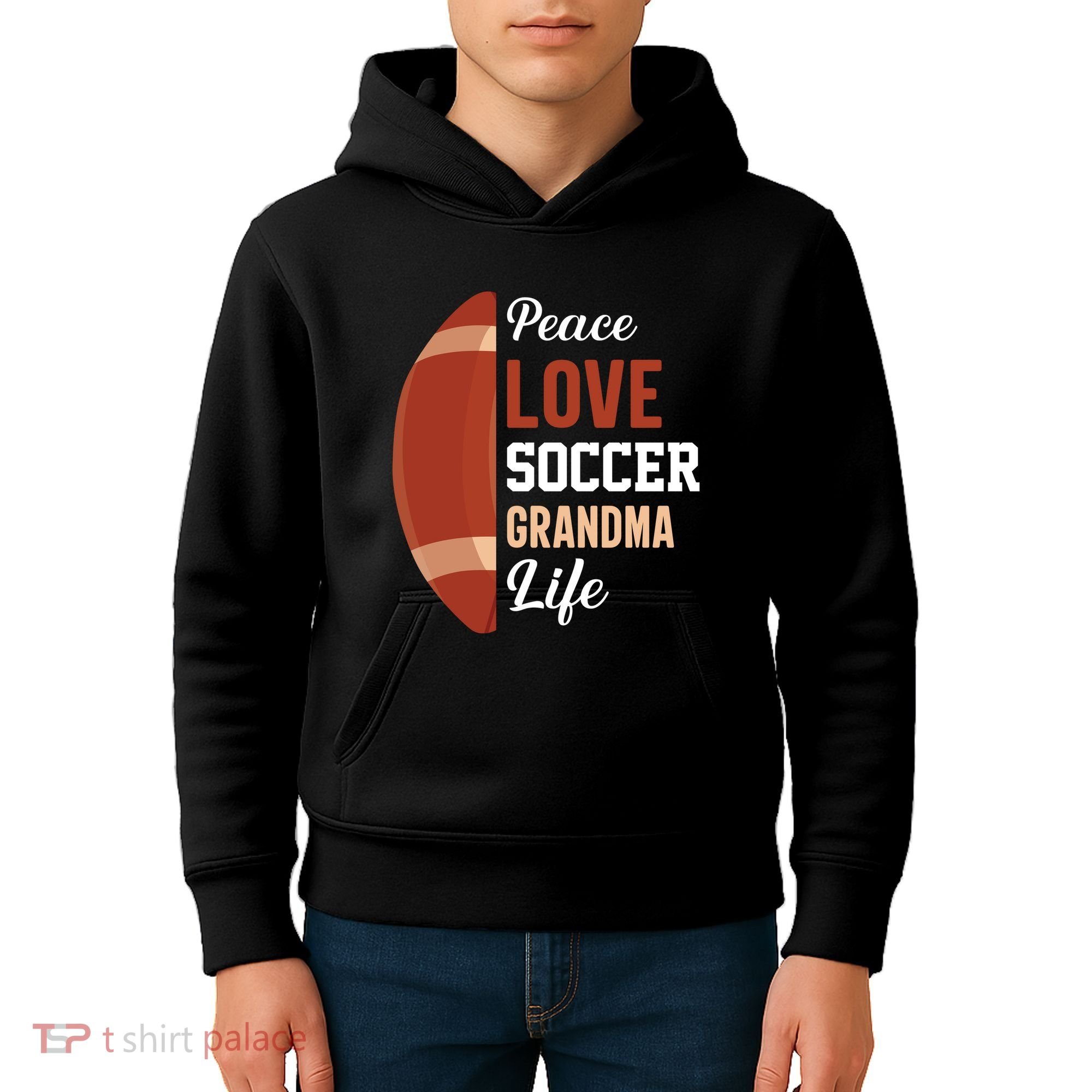 Peace Love Soccer Grandma Life Graphic Kids Hoodie