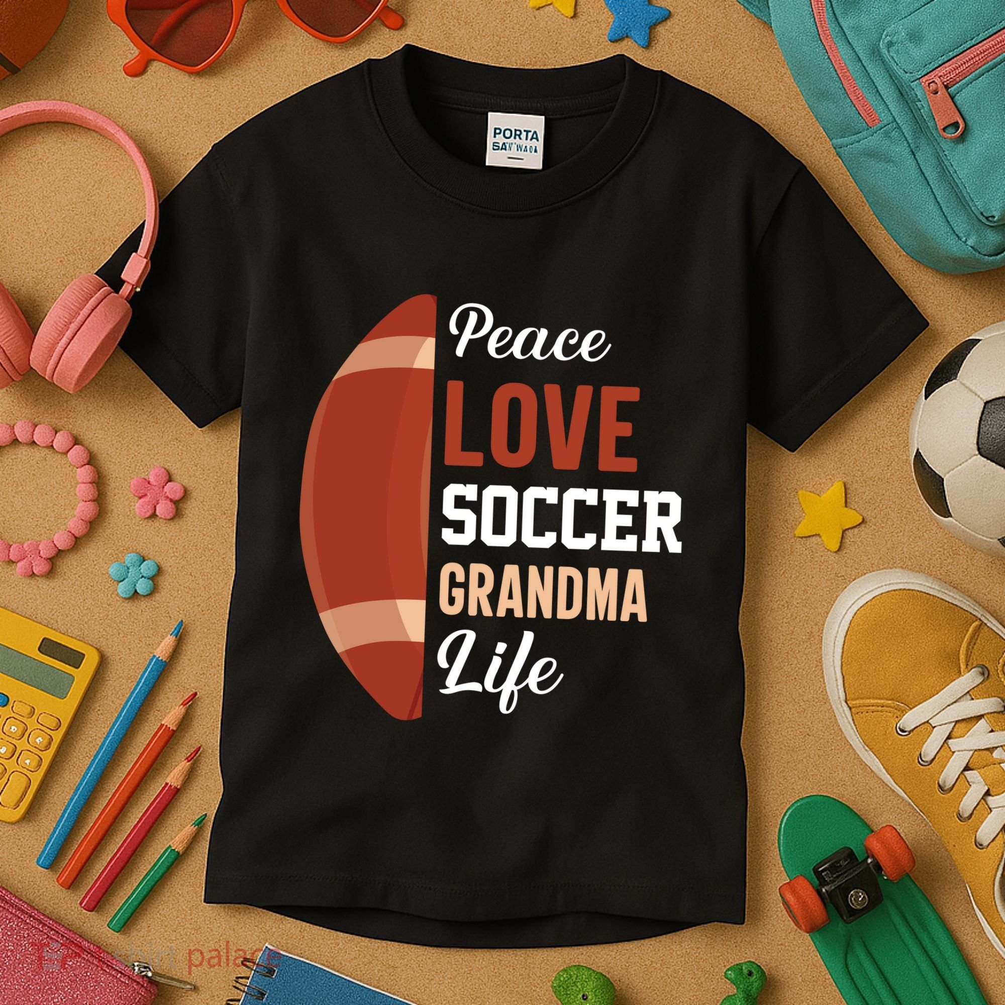 Peace Love Soccer Grandma Life Graphic Kids T-Shirt