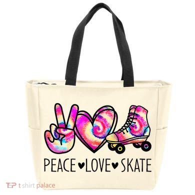 Peace Love Skate Tie Dye Roller Skating For Tote Bag