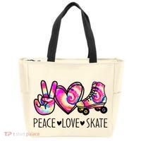 Peace Love Skate Tie Dye Roller Skating For Tote Bag thumb 0