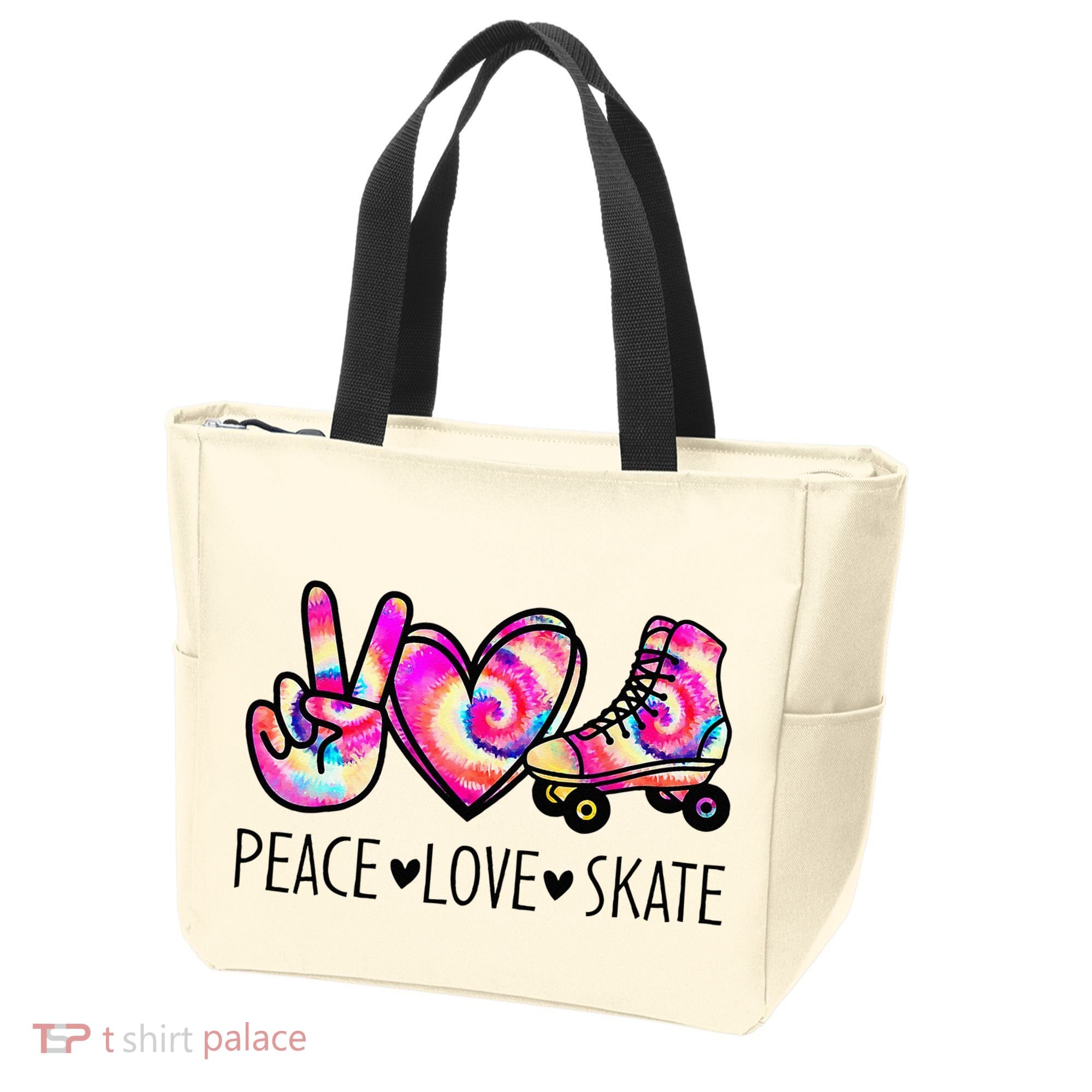 Peace Love Skate Tie Dye Roller Skating For Tote Bag