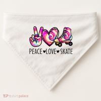 Peace Love Skate Tie Dye Roller Skating For USA-Made Doggie Bandana thumb 0